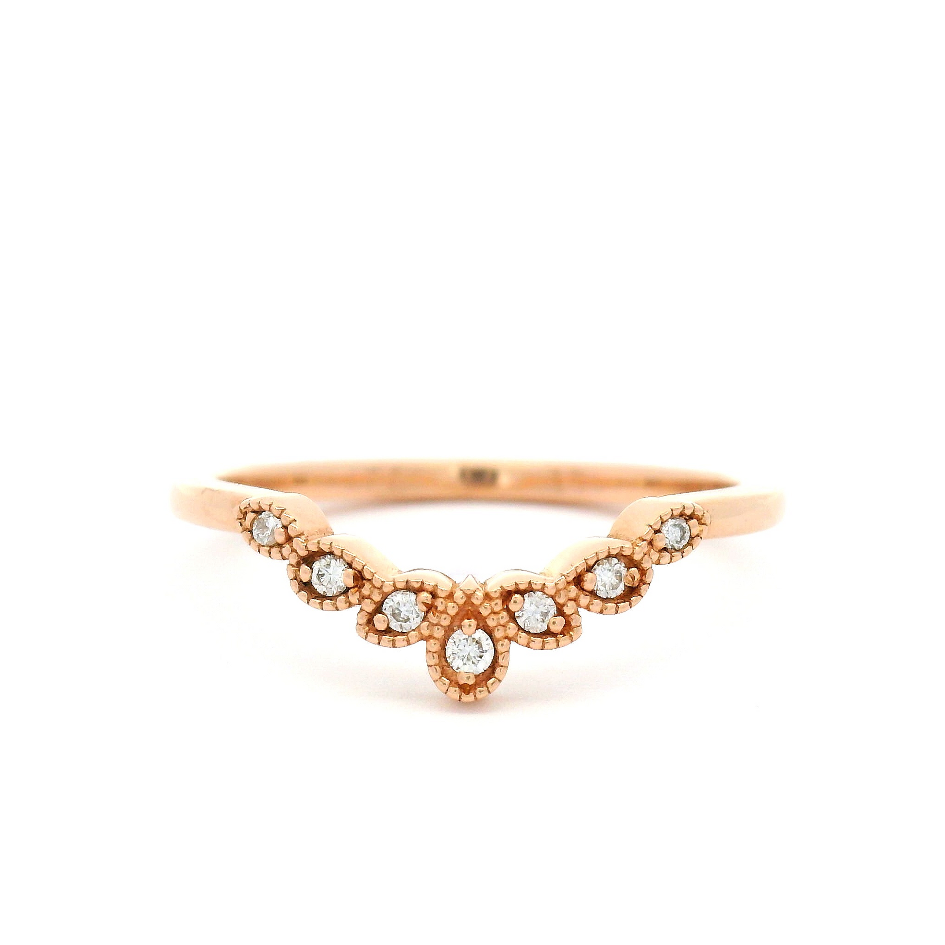 14K Rose Contour Band with 7 Accent Diamonds