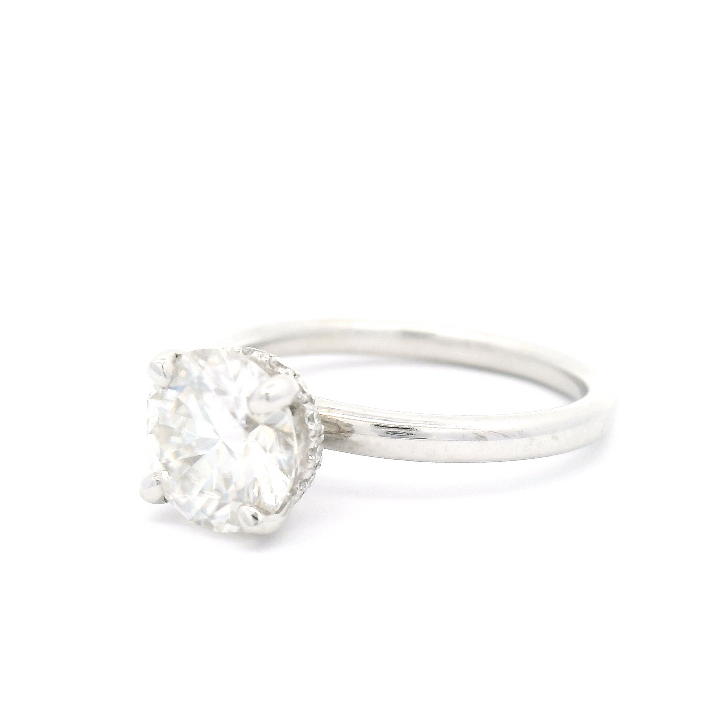 14k White Solitaire with 1.87ct Moissanite and Diamond Accent Hidden Halo