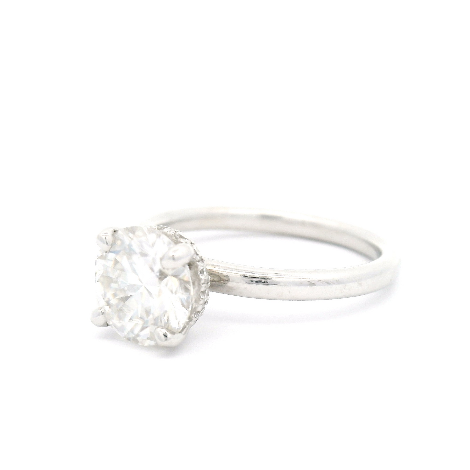 14k White Solitaire with 1.87ct Moissanite and Diamond Accent Hidden Halo