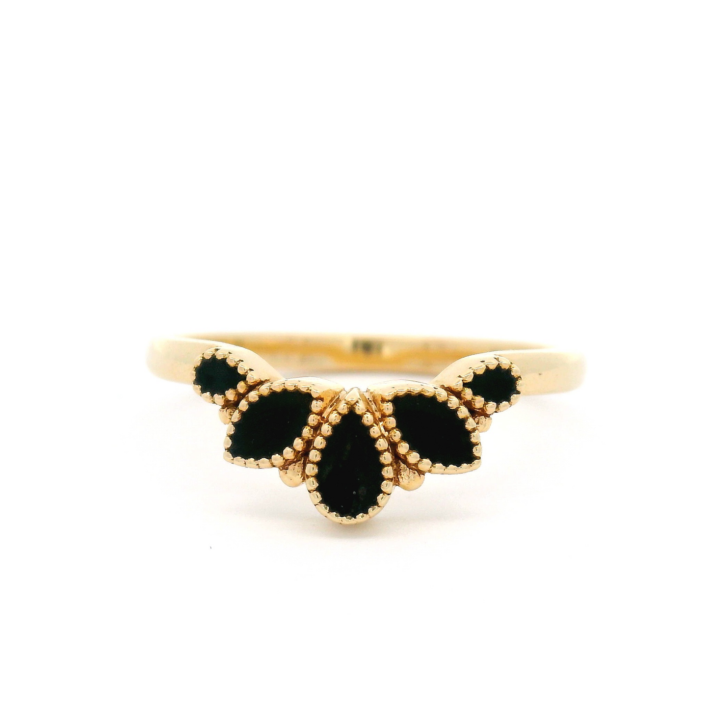 14k Yellow Vintage-Style Contour Band with Black Enamel Leaves