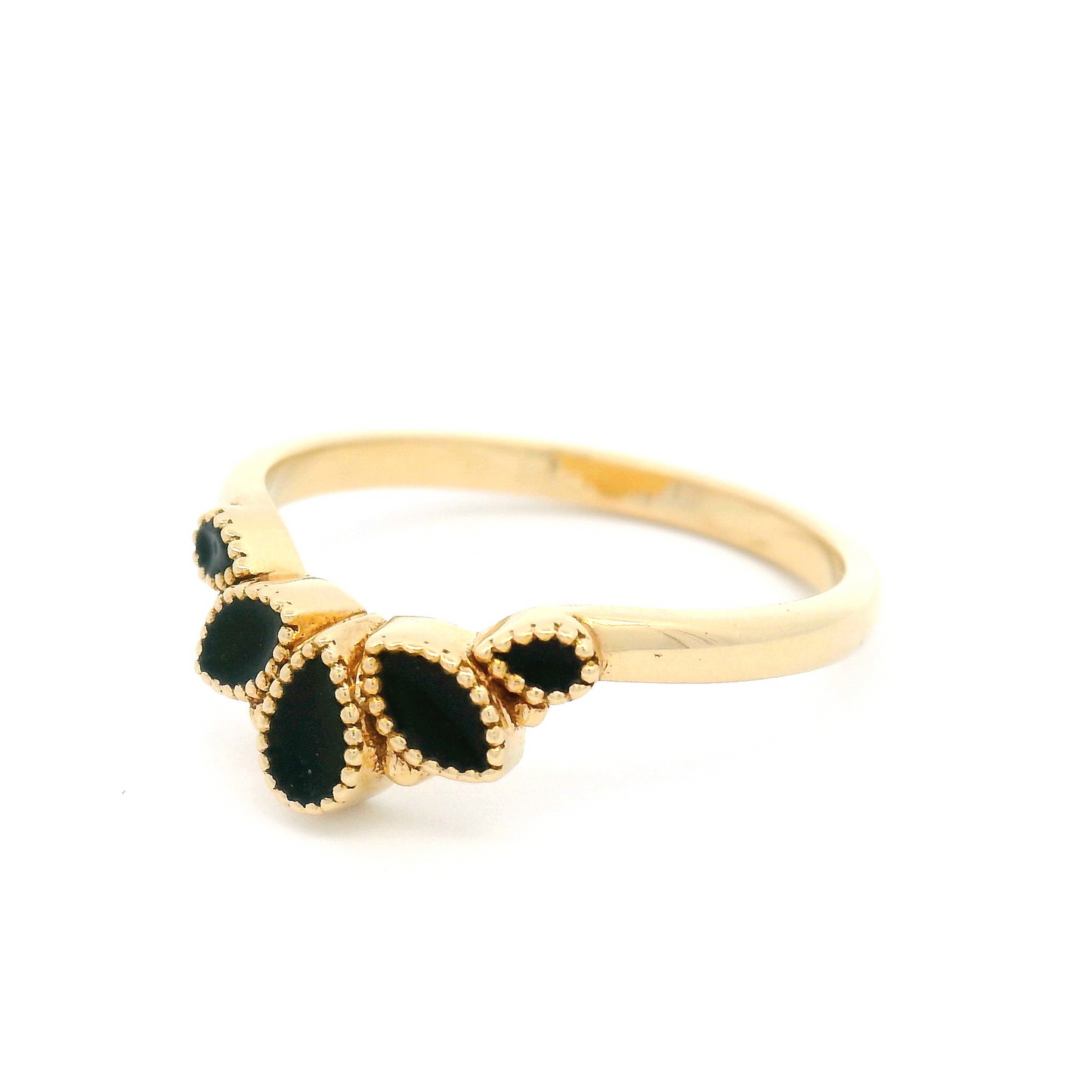 14k Yellow Vintage-Style Contour Band with Black Enamel Leaves