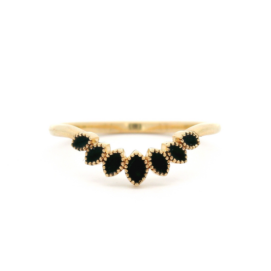 14k Yellow Vintage-Style Contour Band with 7 Tapering Black Enamel Leaves