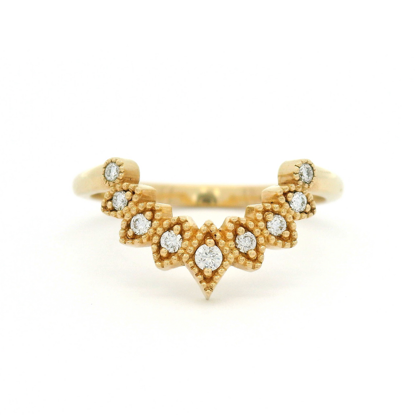 14k Yellow Vintage-Style Contour Band with 0.11cts Accent Diamonds