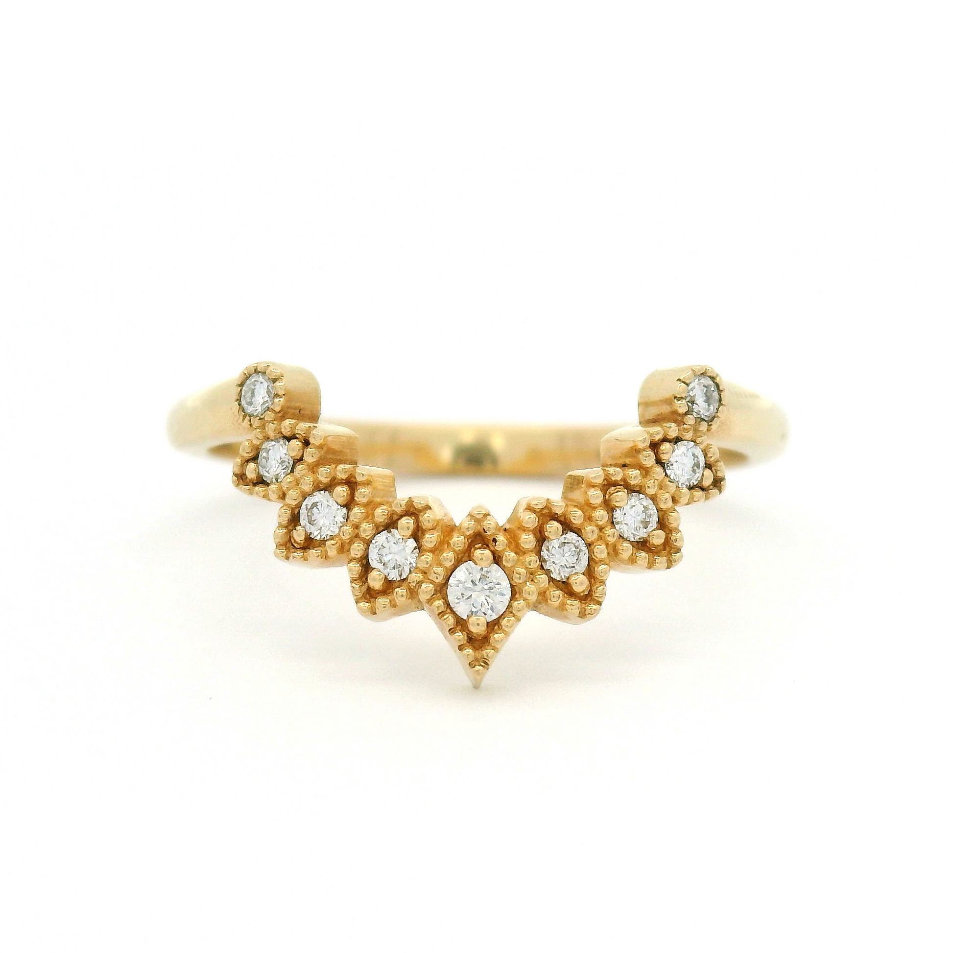14k Yellow Vintage-Style Contour Band with 0.11cts Accent Diamonds
