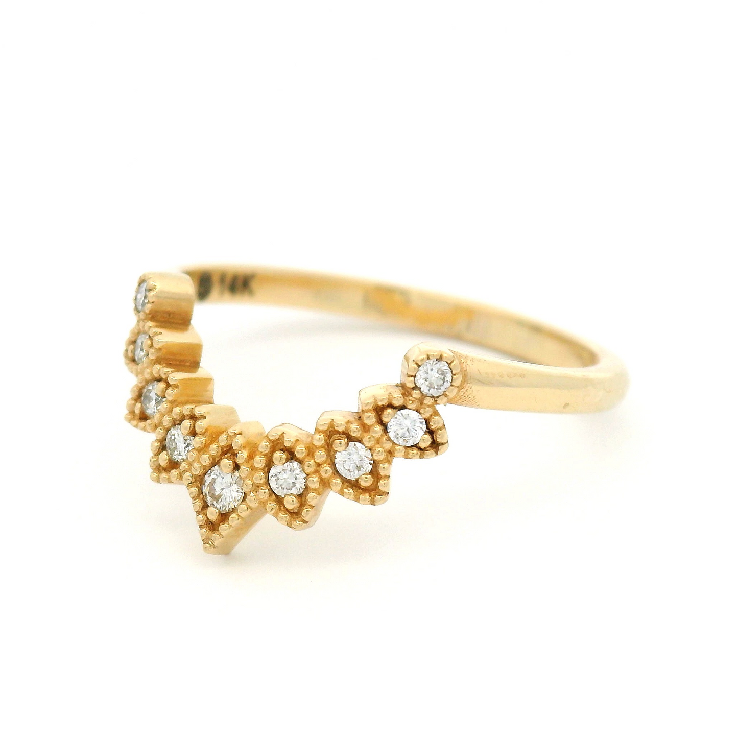 14k Yellow Vintage-Style Contour Band with 0.11cts Accent Diamonds