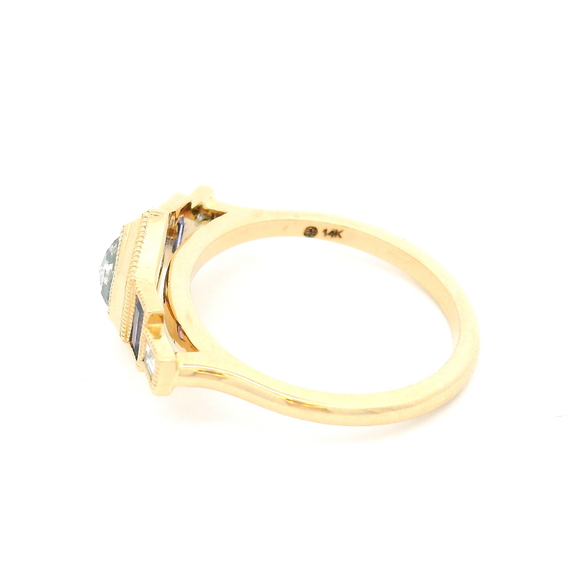 14k Yellow Art Deco Inspired with 0.45ct Rose-Cut Diamond, Accent Purple Sapphires and Diamonds