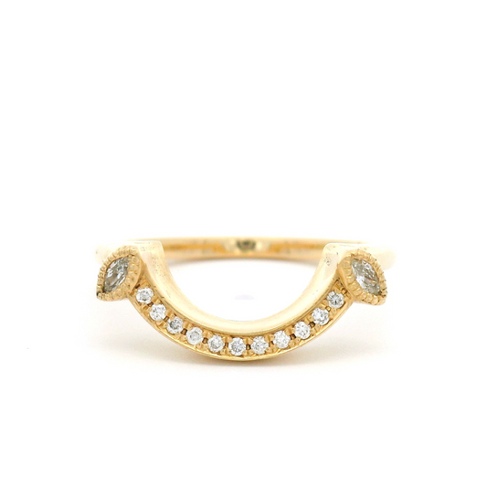 14k Yellow Vintage-Style Contour Band with 0.21cts Accent Diamonds