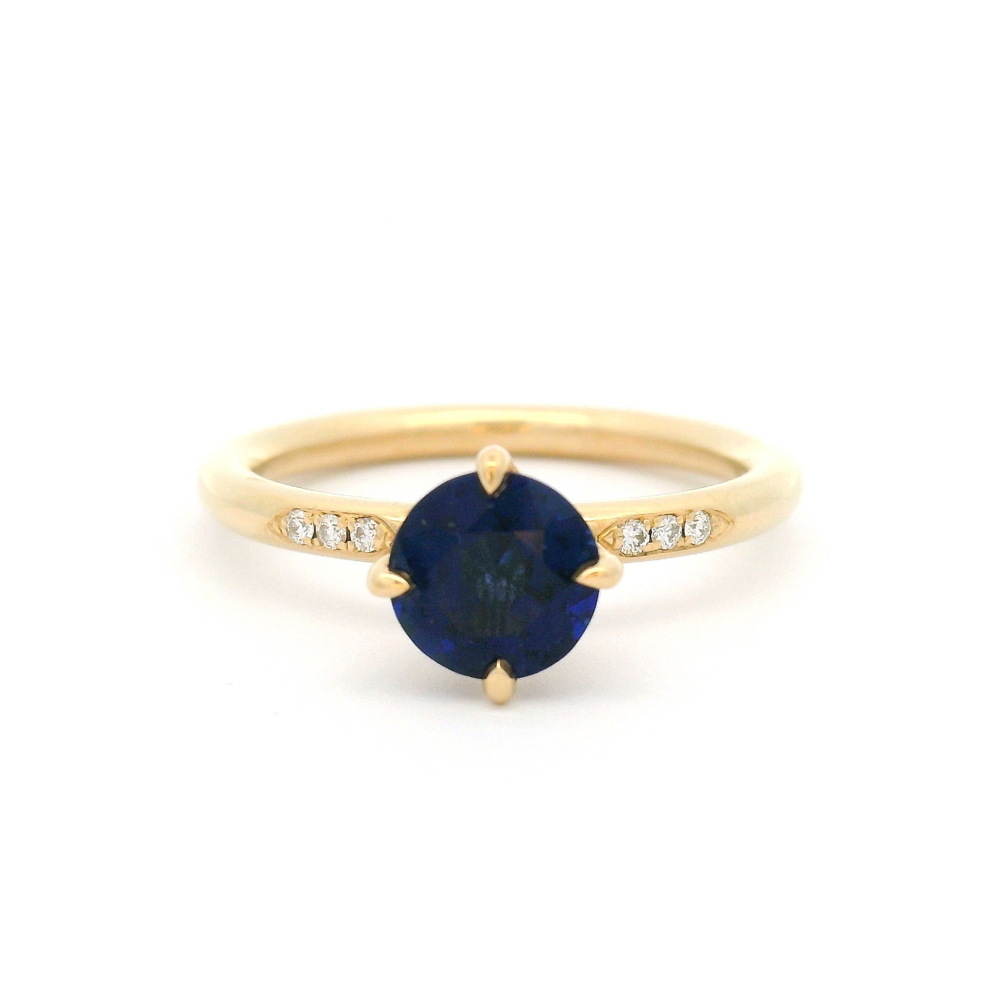 14k Yellow Engagement Ring with 1.1ct Lab-Grown Blue Sapphire and Accent Diamonds