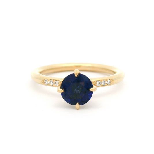 14k Yellow Engagement Ring with 1.1ct Lab-Grown Blue Sapphire and Accent Diamonds