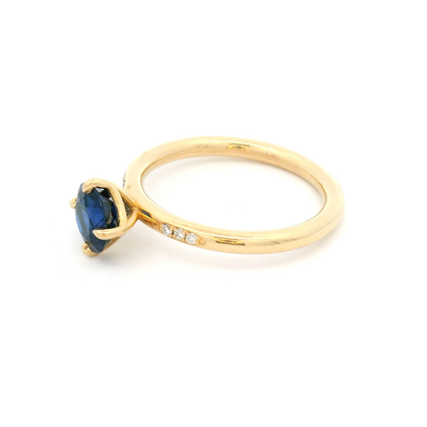 14k Yellow Engagement Ring with 1.1ct Lab-Grown Blue Sapphire and Accent Diamonds