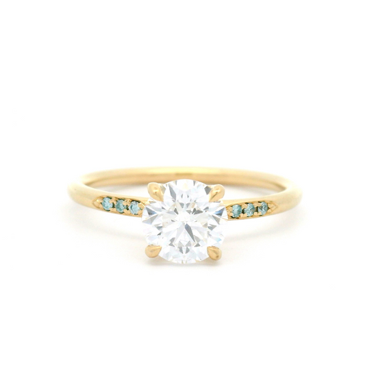 14k Yellow Engagement Ring with 0.90ct Lab-Grown Diamond and Accent Blue Diamonds