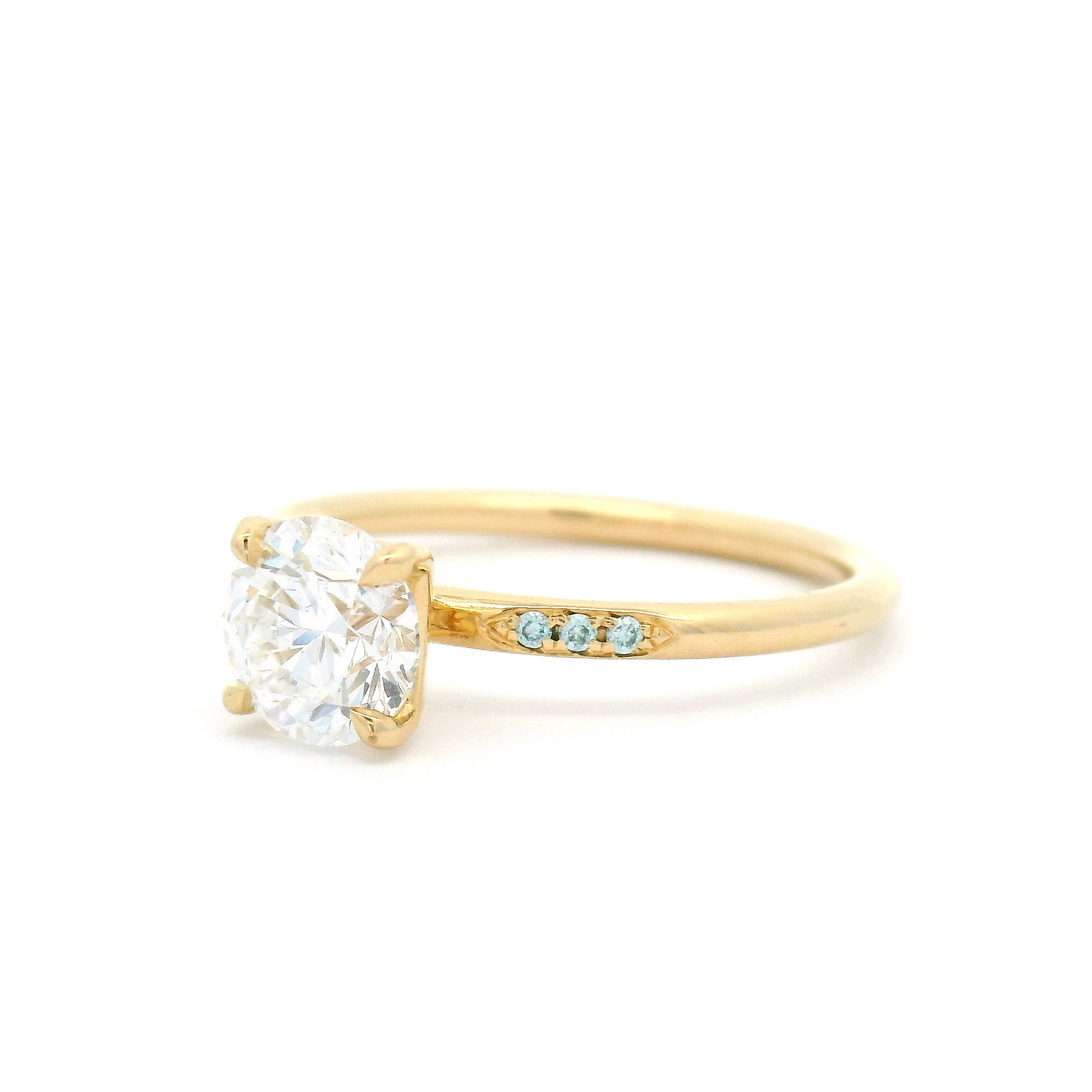 14k Yellow Engagement Ring with 0.90ct Lab-Grown Diamond and Accent Blue Diamonds