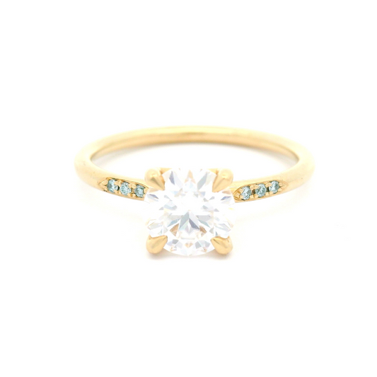 14k Yellow Engagement Ring with 1.0ct Moissanite and Accent Blue Diamonds
