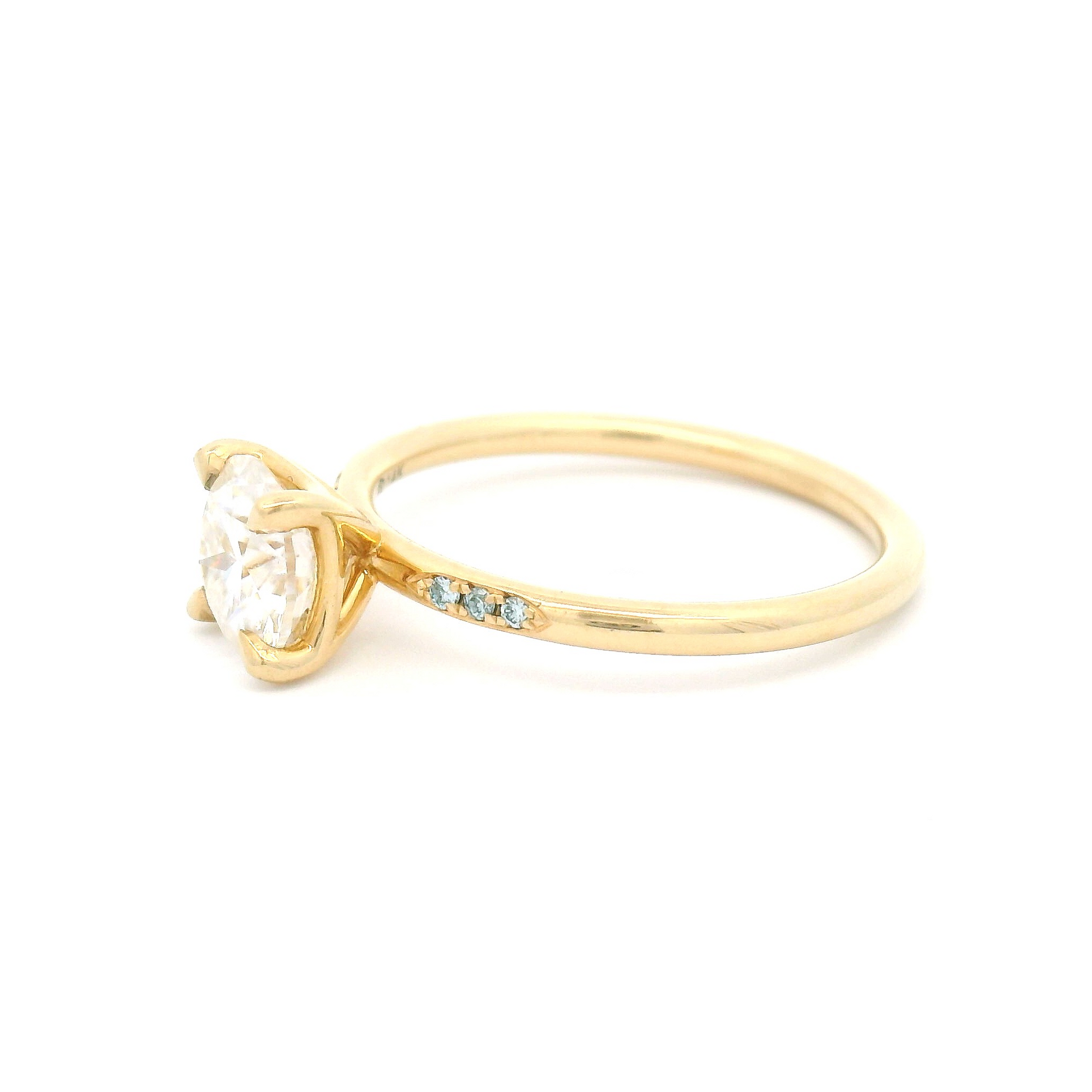 14k Yellow Engagement Ring with 1.0ct Moissanite and Accent Blue Diamonds