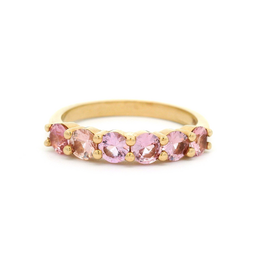 14k Yellow Shared Claw Ring with 1.08cts Pink Sapphires