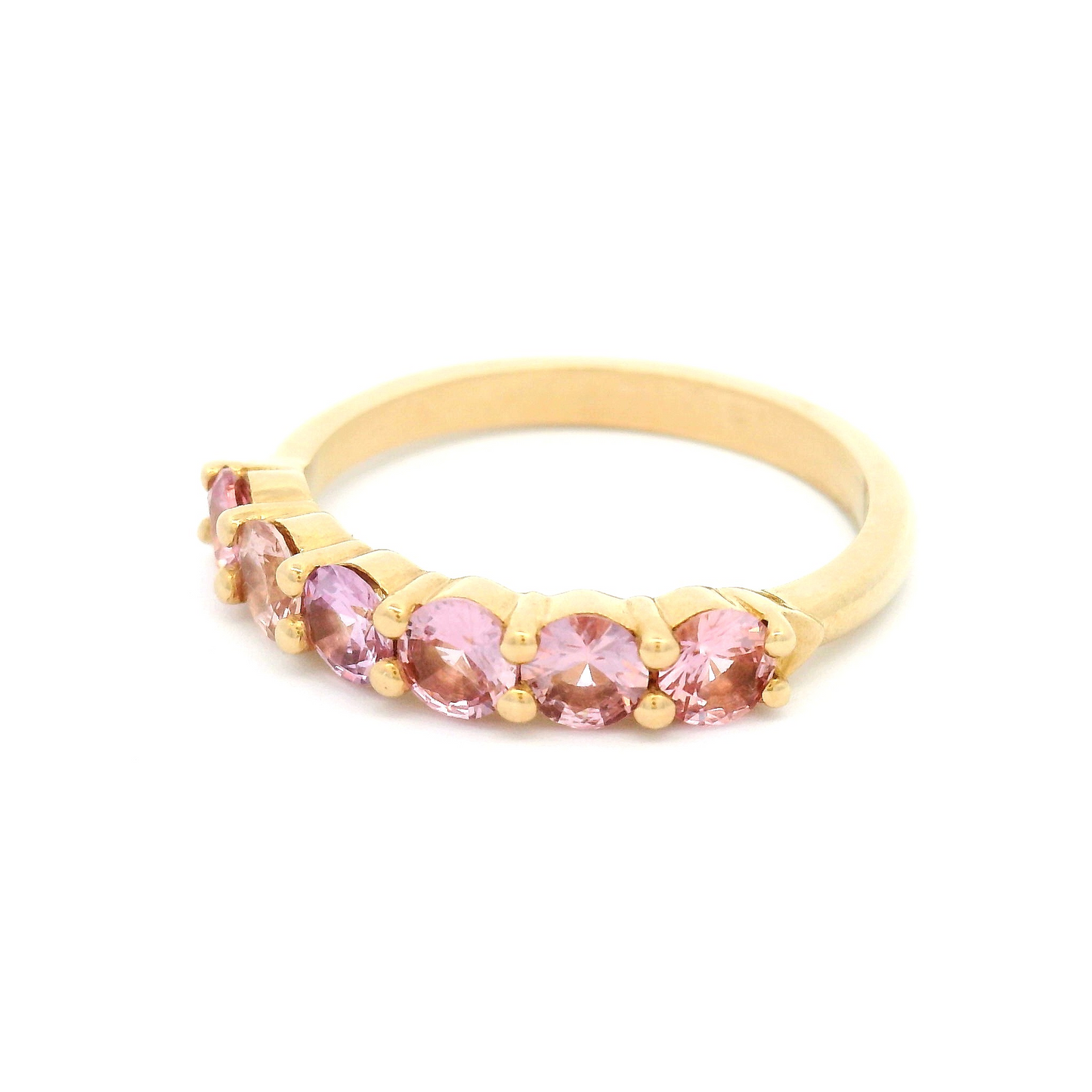 14k Yellow Shared Claw Ring with 1.08cts Pink Sapphires