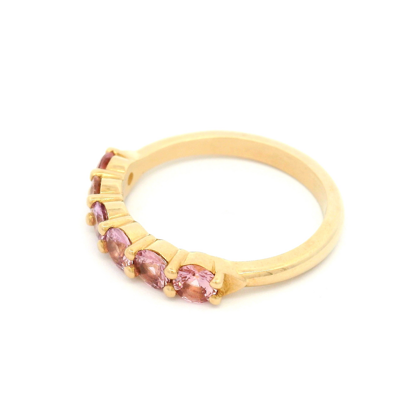 14k Yellow Shared Claw Ring with 1.08cts Pink Sapphires