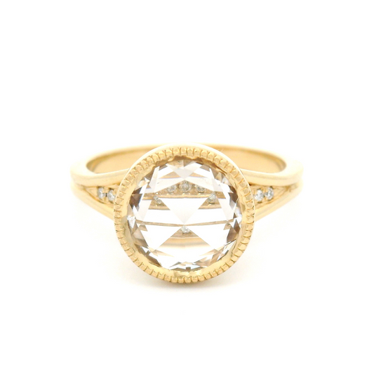 14k Yellow Ring with 2.53ct Lab-Grown Rose-Cut White Sapphire and Accent Diamonds