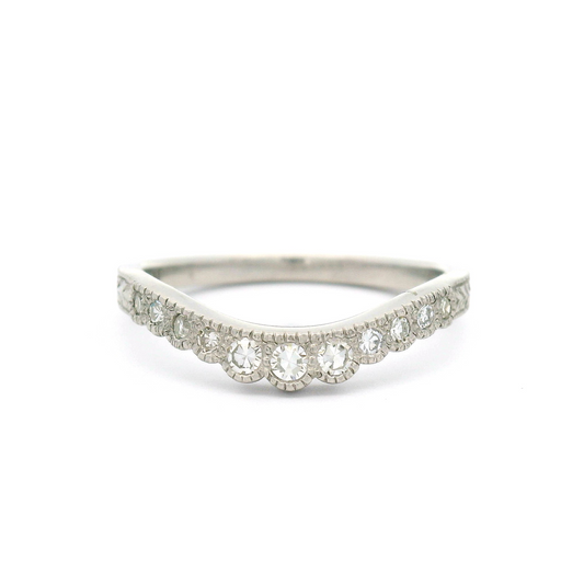 Platinum Hand-Engraved Contour Band with 0.16cts Single Cut Diamonds