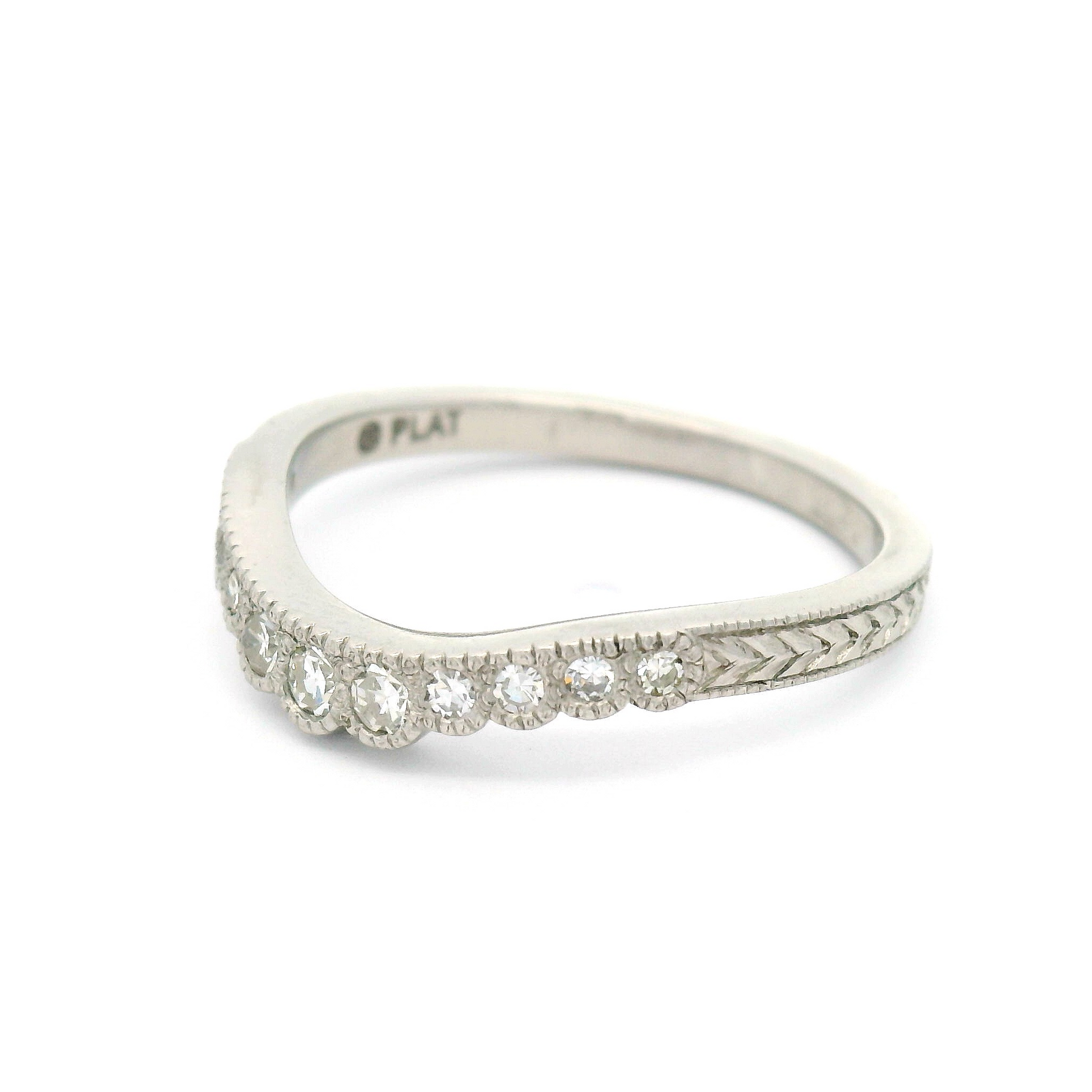 Platinum Hand-Engraved Contour Band with 0.16cts Single Cut Diamonds