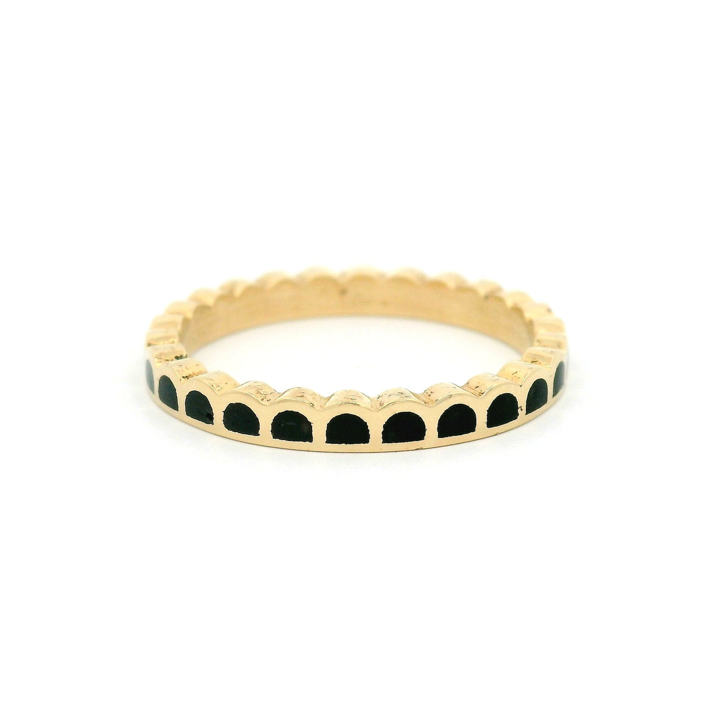 14k Yellow 2.5mm Wide Band with Scalloped Black Enamel Stations