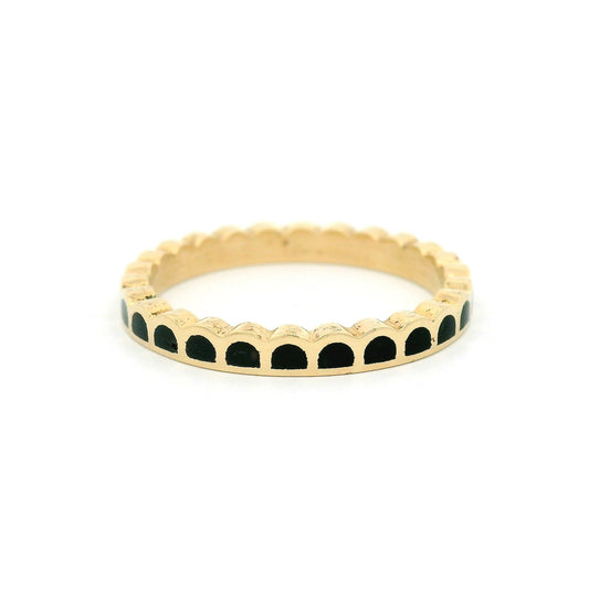 14k Yellow 2.5mm Wide Band with Scalloped Black Enamel Stations