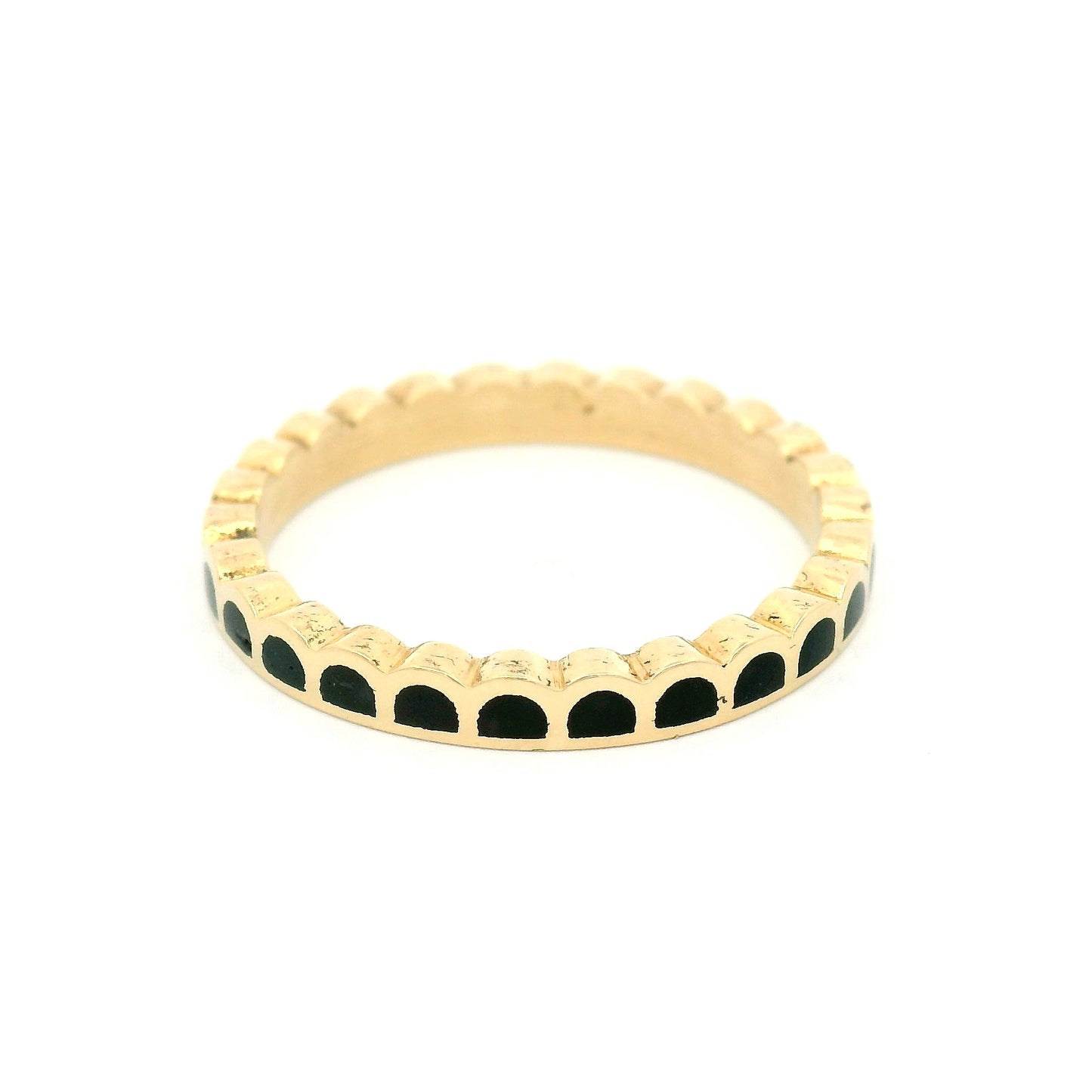 14k Yellow 2.5mm Wide Band with Scalloped Black Enamel Stations