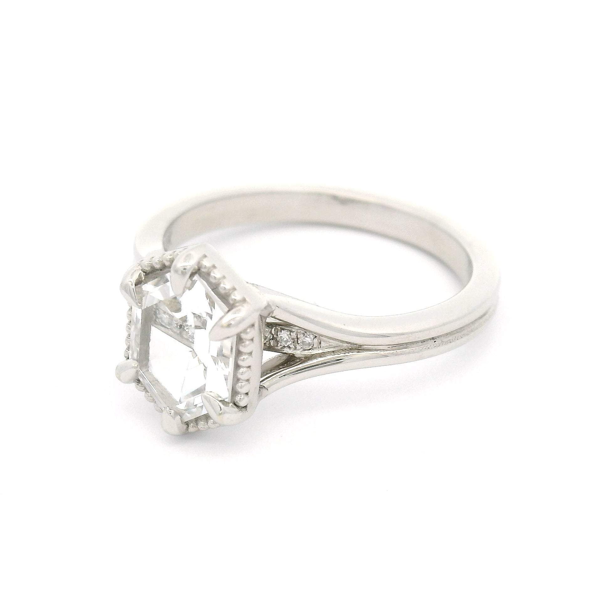 14k White Ring with 1.33ct Lab-Grown White Sapphire and Accent Lab Diamonds