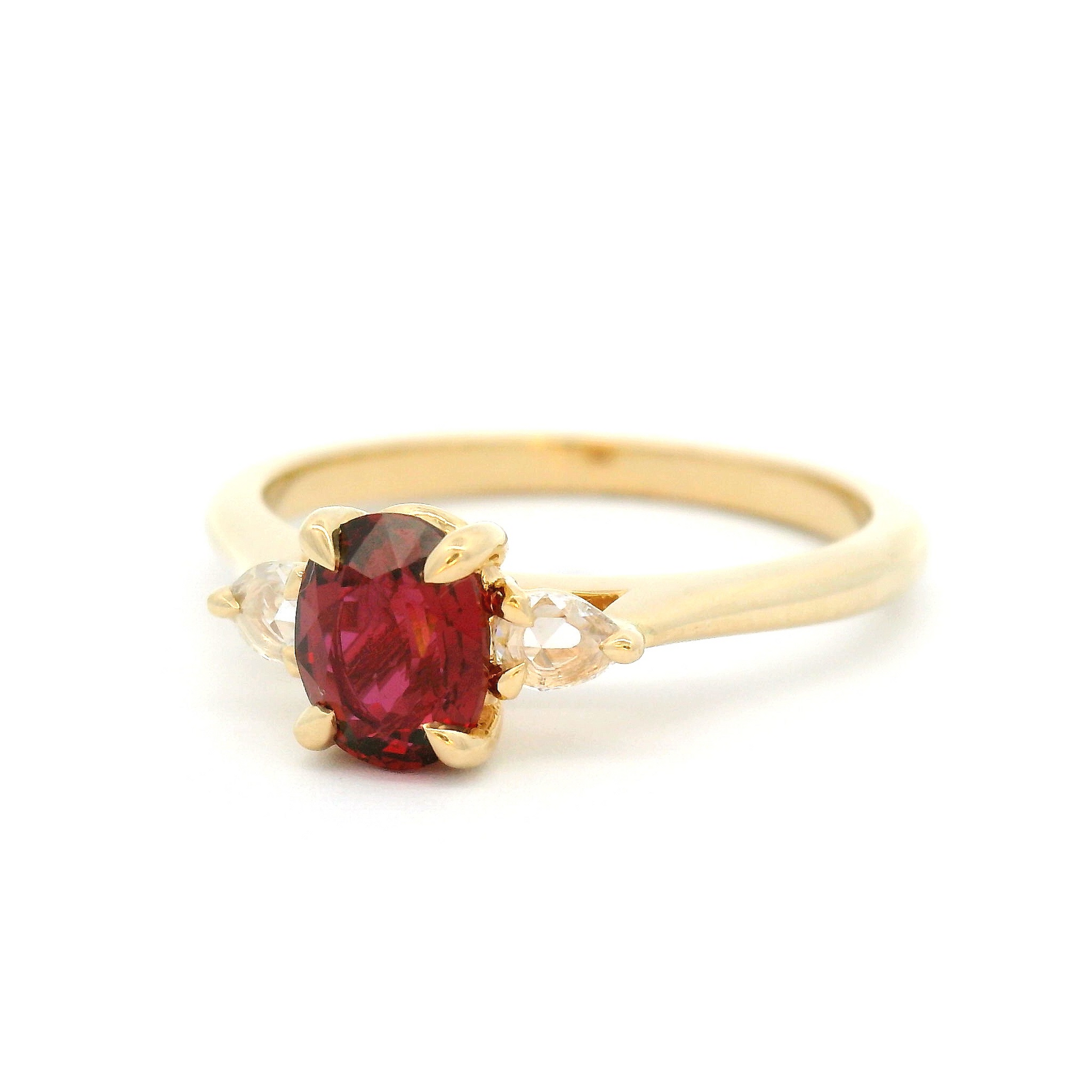 14k Yellow Engagement Ring with 0.70ct Oval Ruby & Pear Shape Diamond Accents
