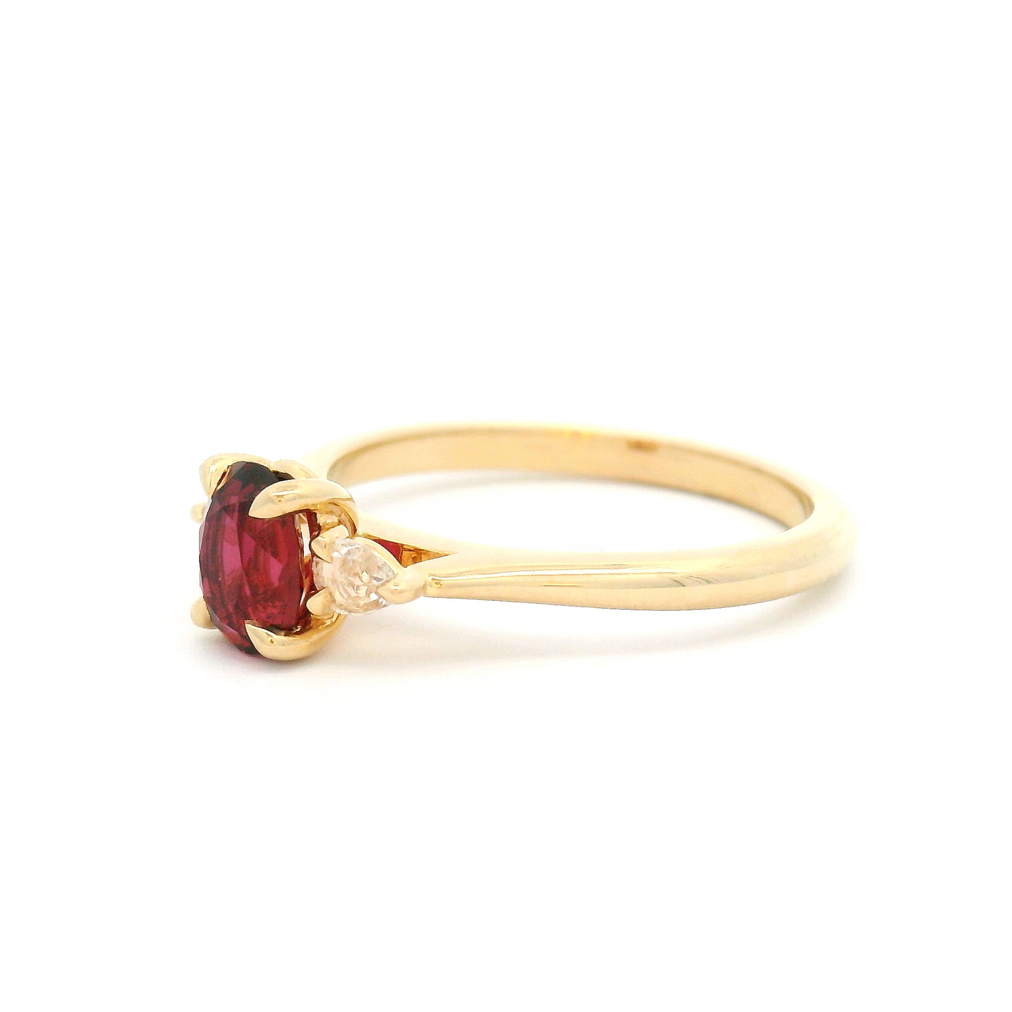 14k Yellow Engagement Ring with 0.70ct Oval Ruby & Pear Shape Diamond Accents
