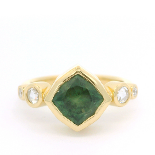 18k yellow ring 2.55ct Montana sapphire and accent diamonds.