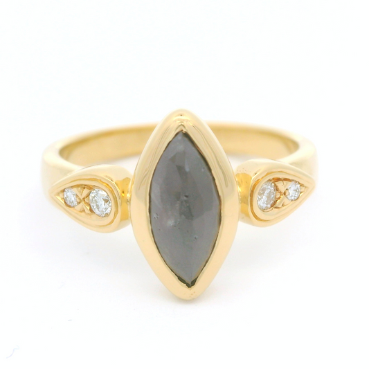 18k yellow 1.09ct grey rose cut diamond with accent diamonds.