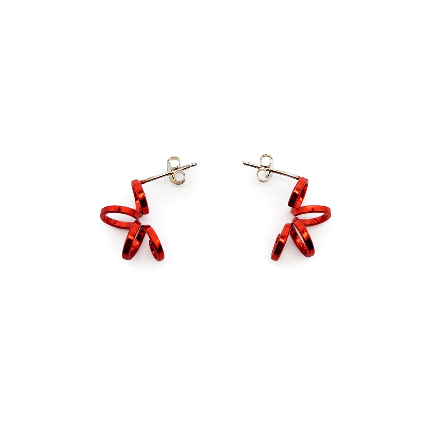 Small Red Spiral Earrings