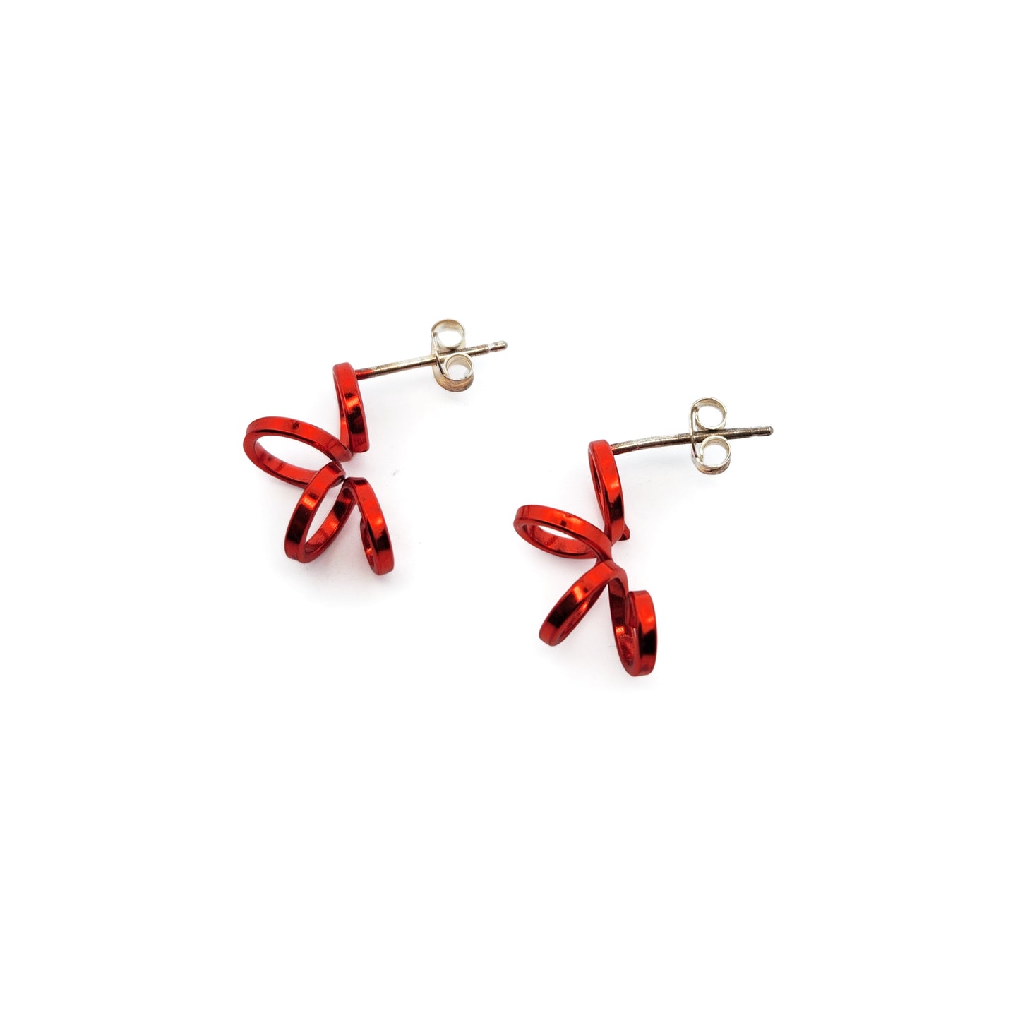 Small Red Spiral Earrings
