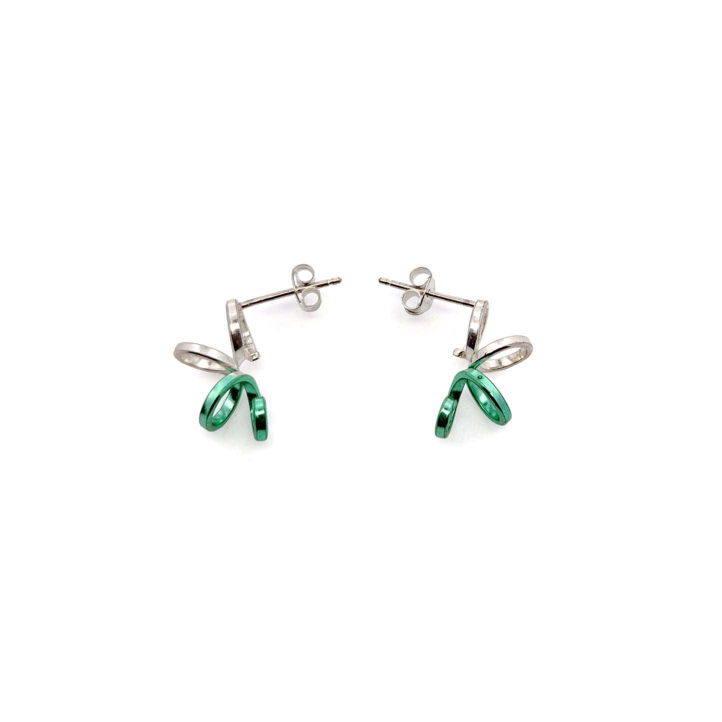 Small Silver & Green Spiral Earrings