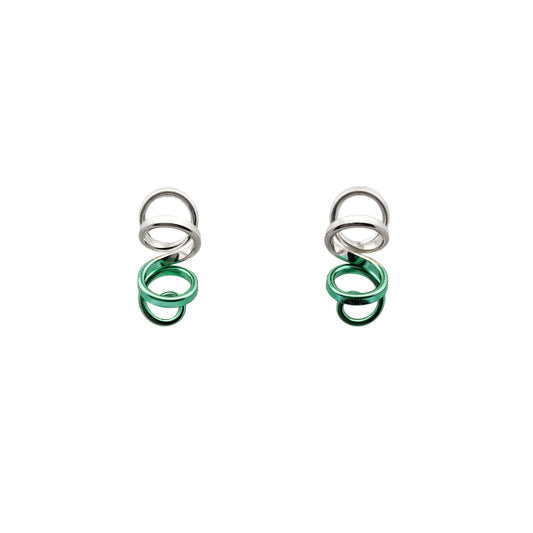 Small Silver & Green Spiral Earrings