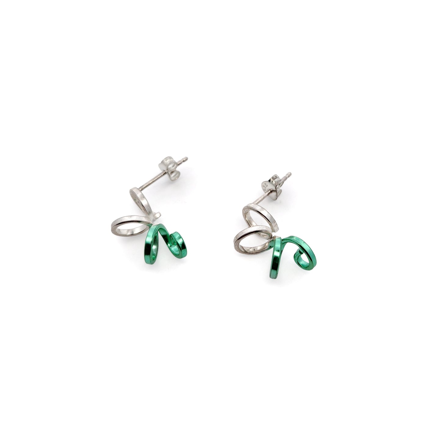Small Silver & Green Spiral Earrings