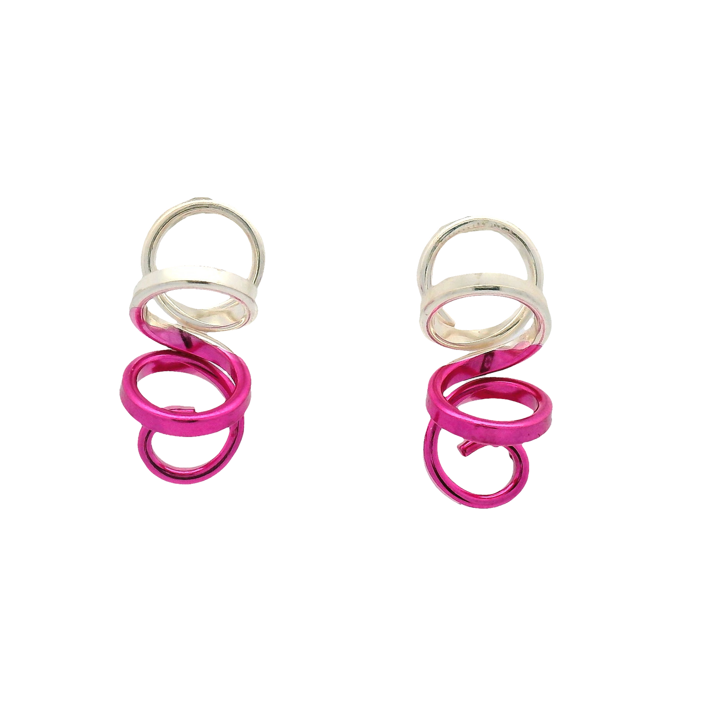 Small Pink and Silver Spiral Earrings