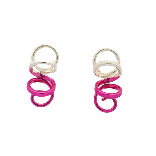 Small Pink and Silver Spiral Earrings