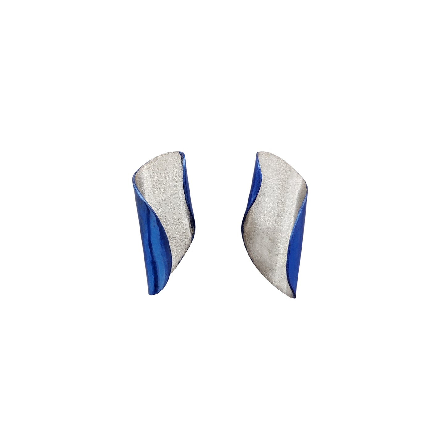 2-Tone Silver & Blue Folded Earrings