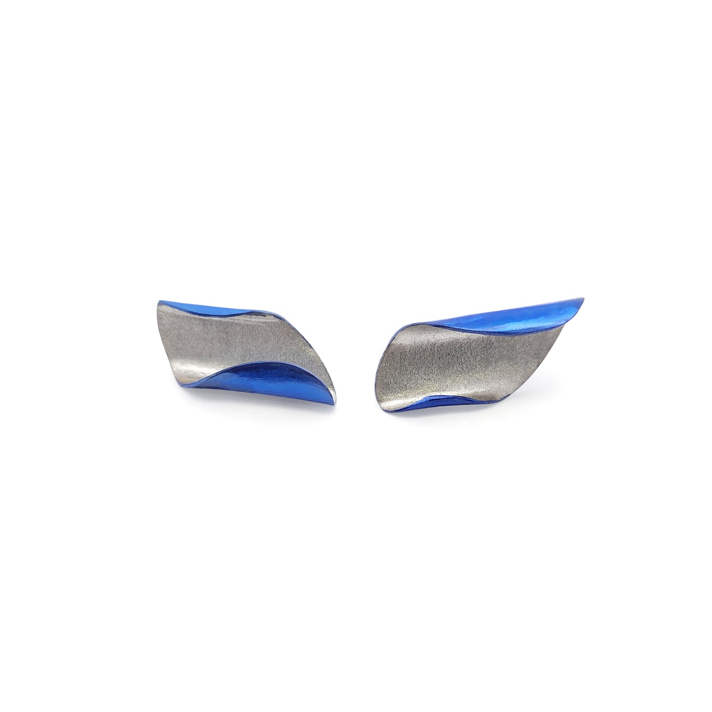 2-Tone Silver & Blue Folded Earrings