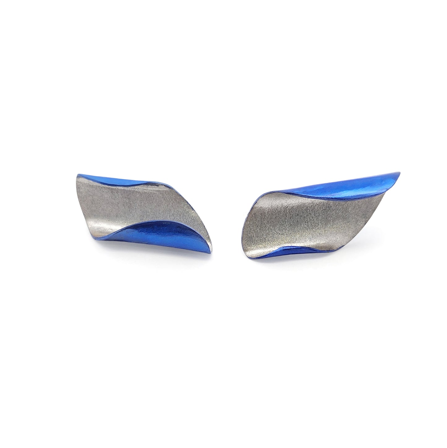 2-Tone Silver & Blue Curled Earrings