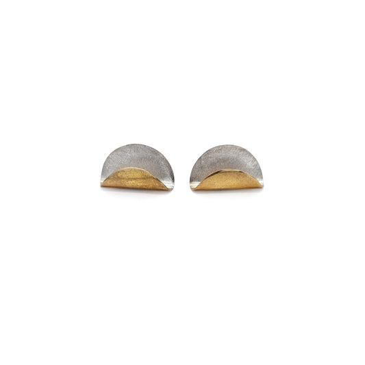 Small 2-Tone Folded Half-Round Earrings