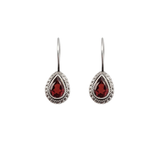 Braided Bezel Garnet Earrings