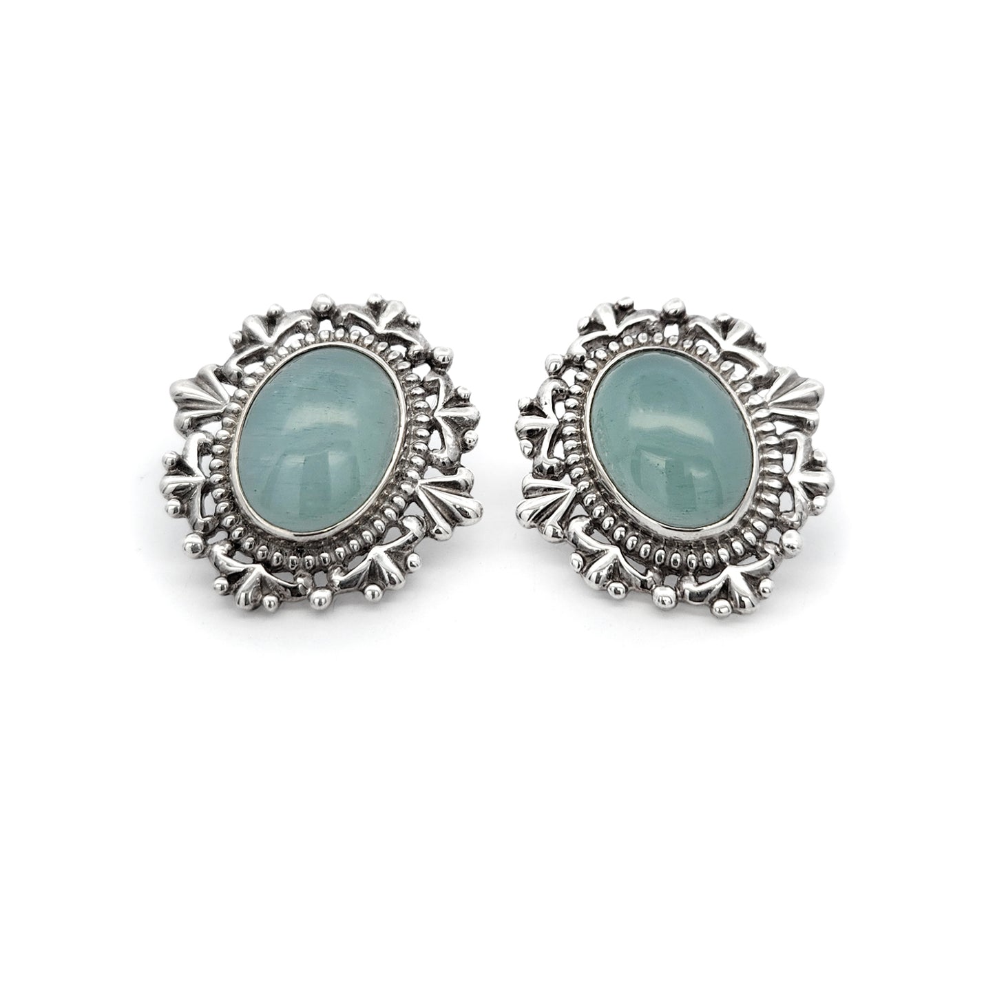 Aqua Cabochon Bezel Detailing Earrings