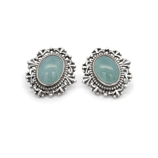 Aqua Cabochon Bezel Detailing Earrings