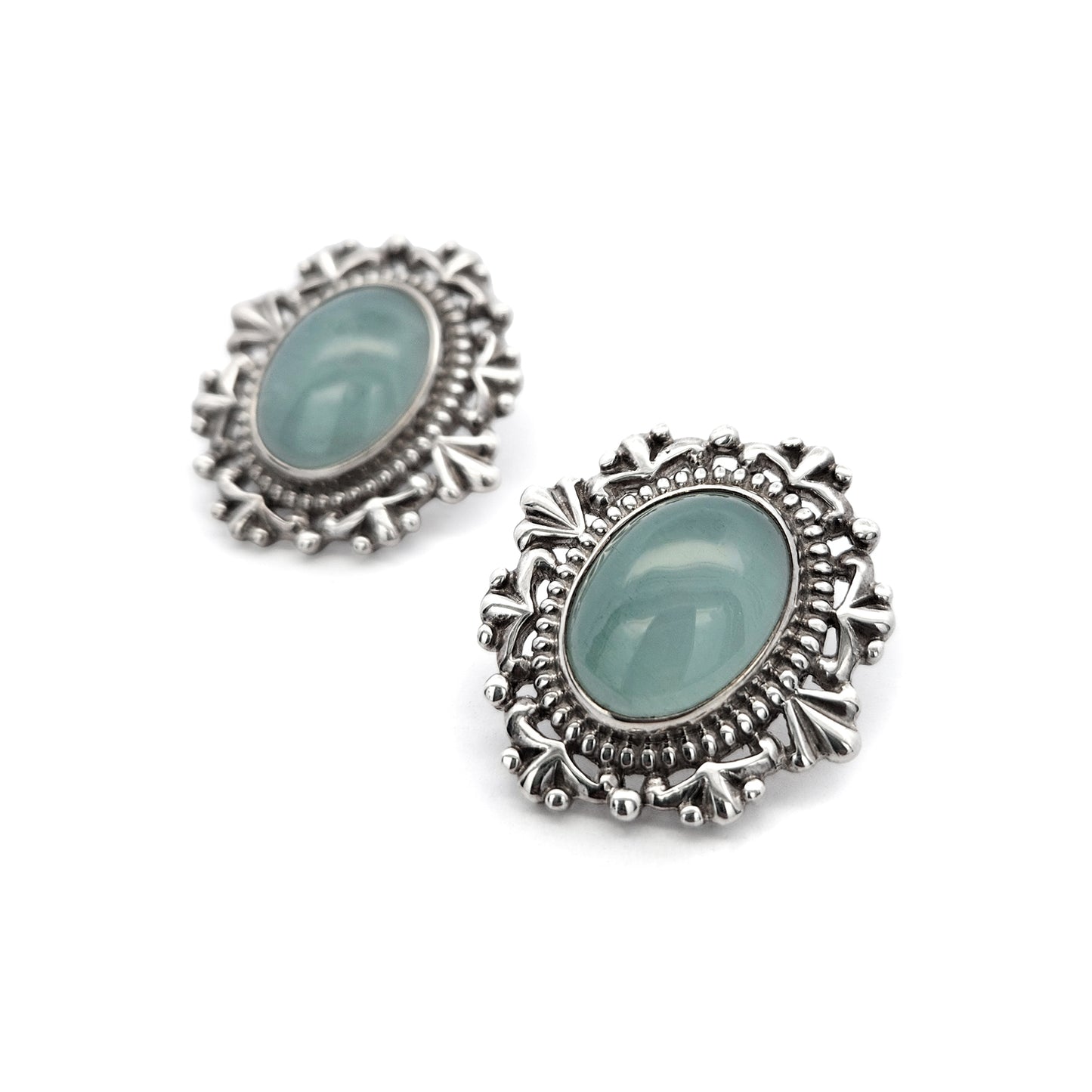 Aqua Cabochon Bezel Detailing Earrings