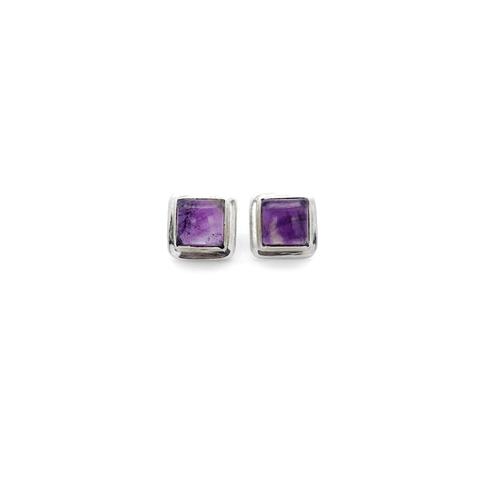 Sterling Silver Amethyst Square Earrings