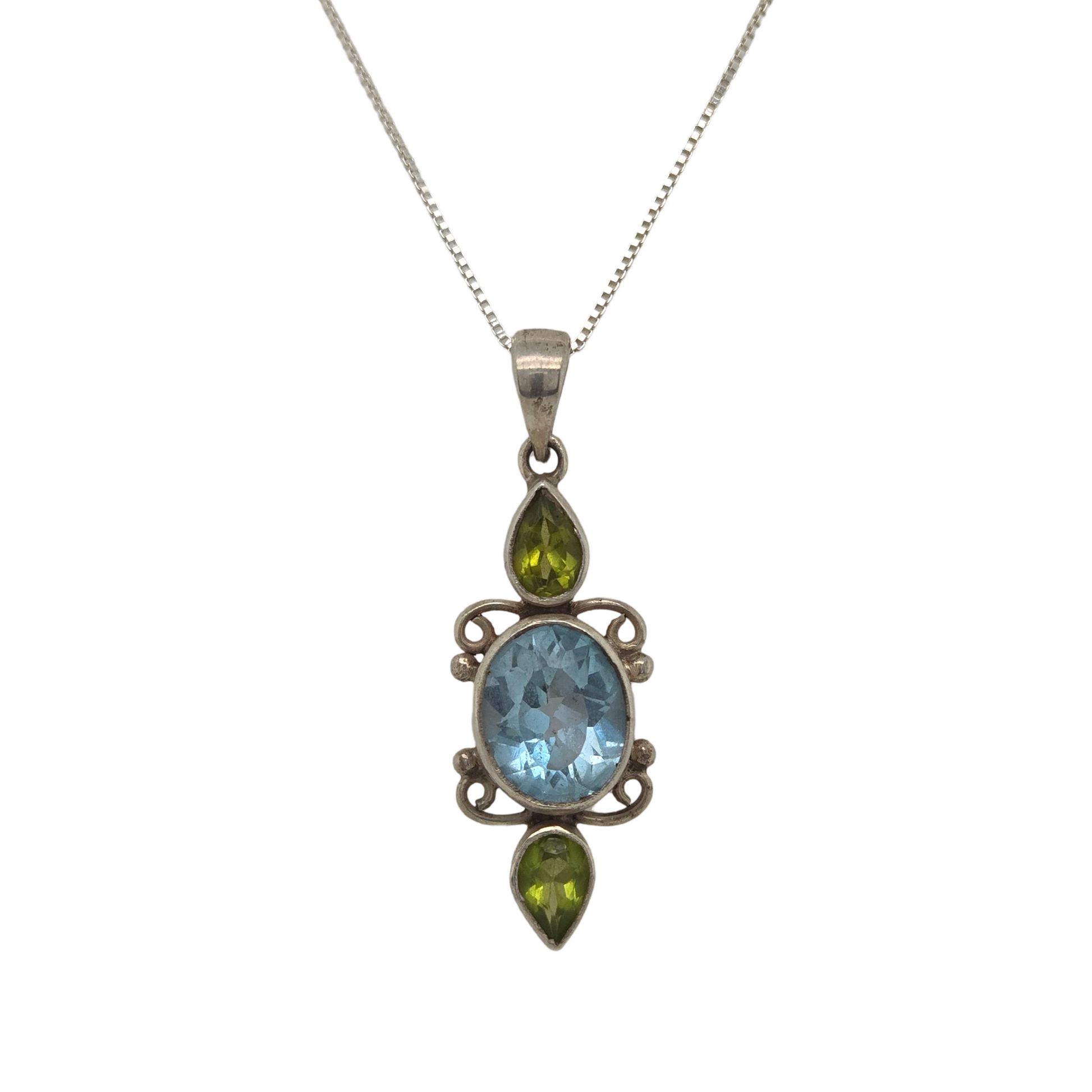 Blue topaz and peridot necklace clearance