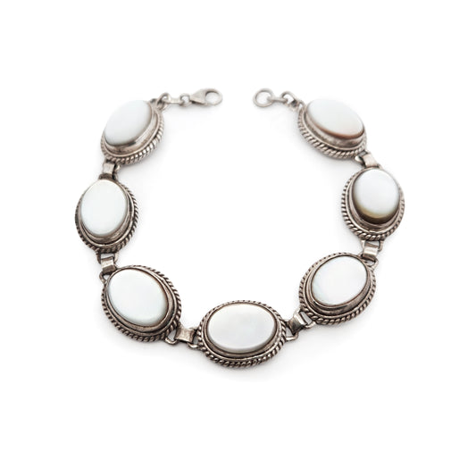 Sterling Silver Mother of Pearl Link Bracelet
